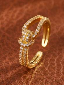 rakol Anillo abierto de cobre chapado en oro de 18K con circonita cúbica microincrustada, de estilo minimalista y elegante - anillo - Ver 7