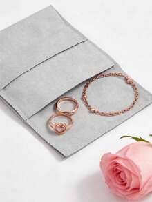 9.7x9.4厘米灰色仿麂皮首饰袋 - 双面翻盖信封袋，适用于耳环、手链和项链的收纳和包装 - 淺灰色 - 查看 8