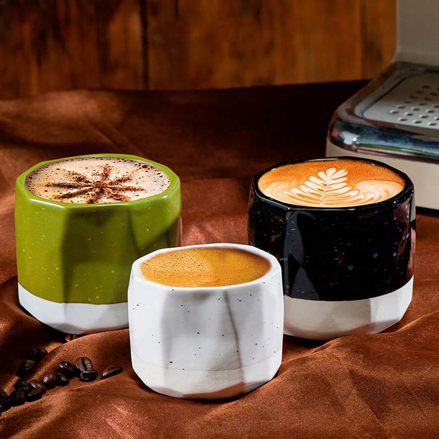 1pc Ceramic Espresso Cup, Creative Polyhedron Shaped Cup For Home & Office, Latte, Cappuccino, Water - Multicolor - View 1