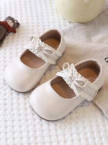 1 đôi giày da cho bé gái, giày công chúa buộc nơ ren dễ thương, giày mềm mại thoải mái chống trơn trượt có khóa dán. - Màu be - Xem 3