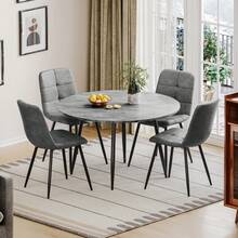 120 Cm Round Dining Table, Extendable Concrete Effect Kitchen Table For 4-8 People, Dining Room,Kitchen Table - Grey Concrete Effect - View 7