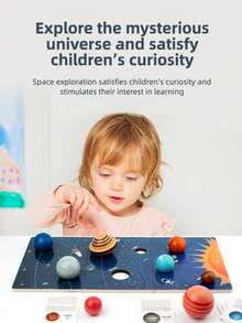 3D Multi-Color Wooden Solar System Puzzle Board, Astronomy & Galaxy Theme Montessori Cognitive Model Wooden Toy, Infant/Toddler/Kids Educational Learning Toy, Multi-Piece Set - Multicolor - View 4