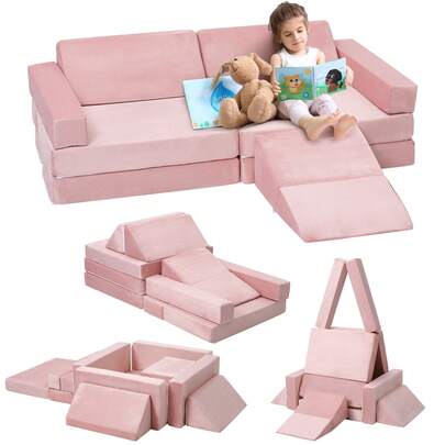 Sofá Infantil Modular de 12 Piezas con Piscina de Pelotas, Convertible para Niños y Niñas Creativos, Sofá de Juego Ideal para Sala de Juegos