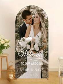 Customized Arch-Shaped Backdrop, Personalized With Photos And Text, Durable Stretchable Polyester Material, Suitable For Birthday, Wedding, Party And Other Occasions, Perfect Decorative Gift - Multicolor - View 7