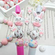 25/50pcs Ballet Bunny Silicone Bead Set - Pink & Purple Ballet Dancer Bunny Design - Ideal For DIY Keychain, Necklace, Bracelet, Decorative Pen, Jewelry And Pendant Crafts - Suitable For Holiday & Birthday Gifts - Ballet Bunny - View 10