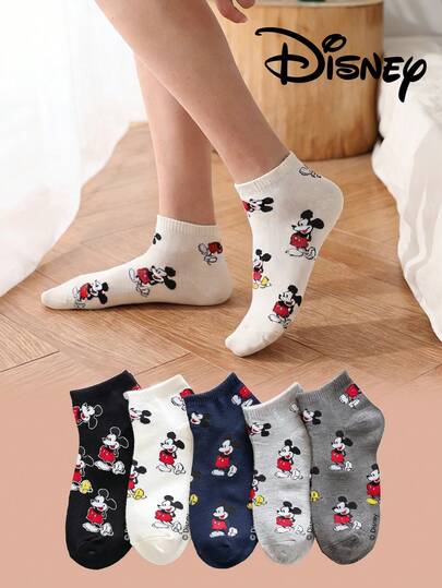 Disney 5双装男女通用短袜，米奇、米妮、唐老鸭、黛丝主题，透气舒适，夏季新奇袜子