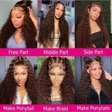 Uveous Chocolate Brown 13X4 Deep Wave Lace Front Wigs Human Hair 200 Density 13x4 HD Lace Frontal Wigs Deep Curly Human Hair Wig For Women Pre Plucked With Baby Hair Natural Hairline 4# Brown Color - 4# - 查看 10