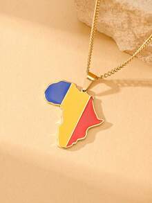 18K Gold Plated 1pc African National Flag Drip Oil Stainless Steel Map Necklace Men's Jewelry National Day Souvenirs Gift - Multicolor - View 15