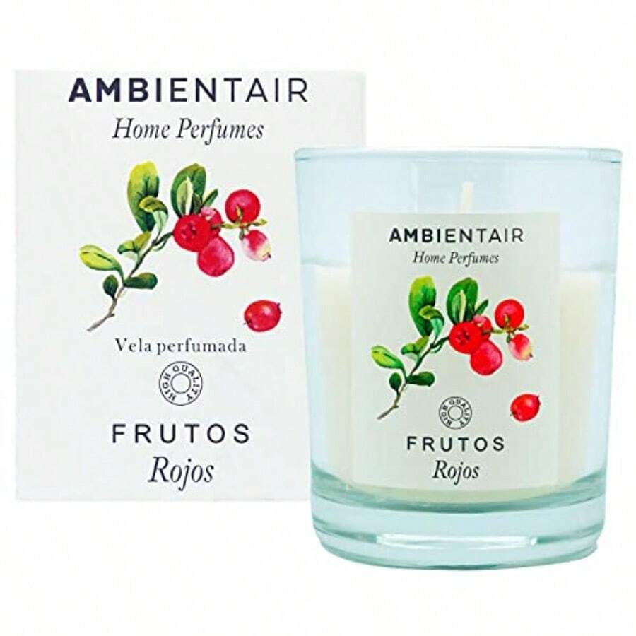 Vela Aromatica Frutos Rojos Ambientair Home Perfume Vela Perfumada en Vaso de Cristal Aromaterapia Frutal e Intensa Aroma Dulce y Vibrante para Casa u Oficina Duracion 30 Horas - rojo - Ver 1