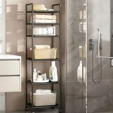 1pc 6-Tier Adjustable Metal Storage Cart With Wheels And Hooks – Multi-Functional Organizer For Kitchen, Bedroom, Bathroom And Laundry Room – Space-Saving Design, Suitable For Storing Spice Bottles, Utensils, Etc. | Open Shelf Design | Modular Storage Options - Multicolor - View 11