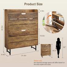 Shoe Storage Cabinet With 2 Flip Drawers, Wooden Shoe Rack Organizer Cabinet With Adjustable Shelf, Narrow Shoe Cabinet For Entryway, Hallway, Living Room (Oak) - 橡木 - 查看 2