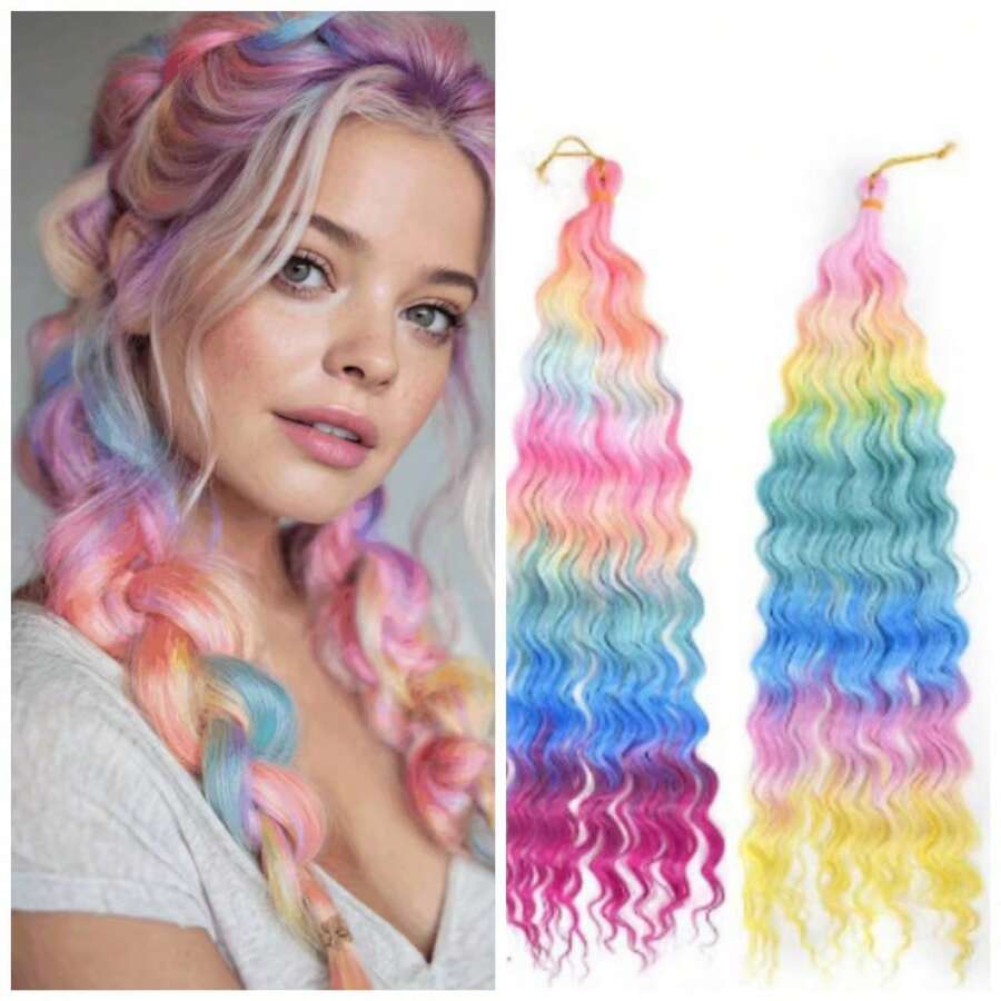 渐变非洲深波浪钩编合成长卷假发 - 彩色 - 查看 1
