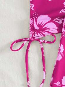 2 pièces/set Maillot de bain tankini à imprimé floral avec Top à bretelles et short modeste, style élégant et sexy pour les vacances à la plage en été - Multicolore - Voir 7