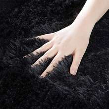 1pc Fluffy Soft Black Round Shaggy Rug, Home Decor Carpet For Living Room, Bedroom, Study, And Vanity Room, Modern Home Decoration Rug - Black - View 8