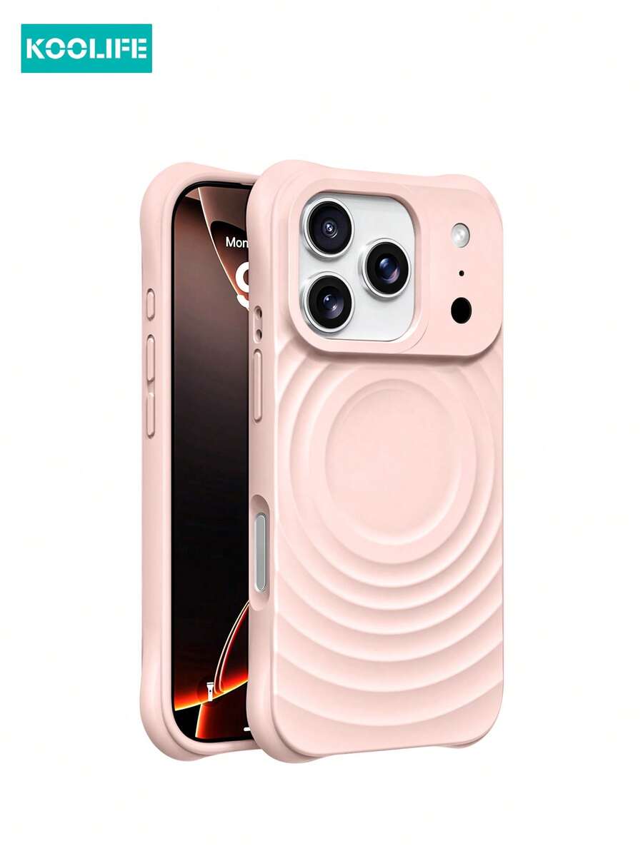 Koolife 1pc Magnetic Full Coverage Shockproof Liquid Silicone Wavy Phone Case With Matte Skin Feel And Flocked Lining For IPhone 18Pro/18Pro Max/17ProMax/17/17Pro/16/16Pro/16ProMax/16e