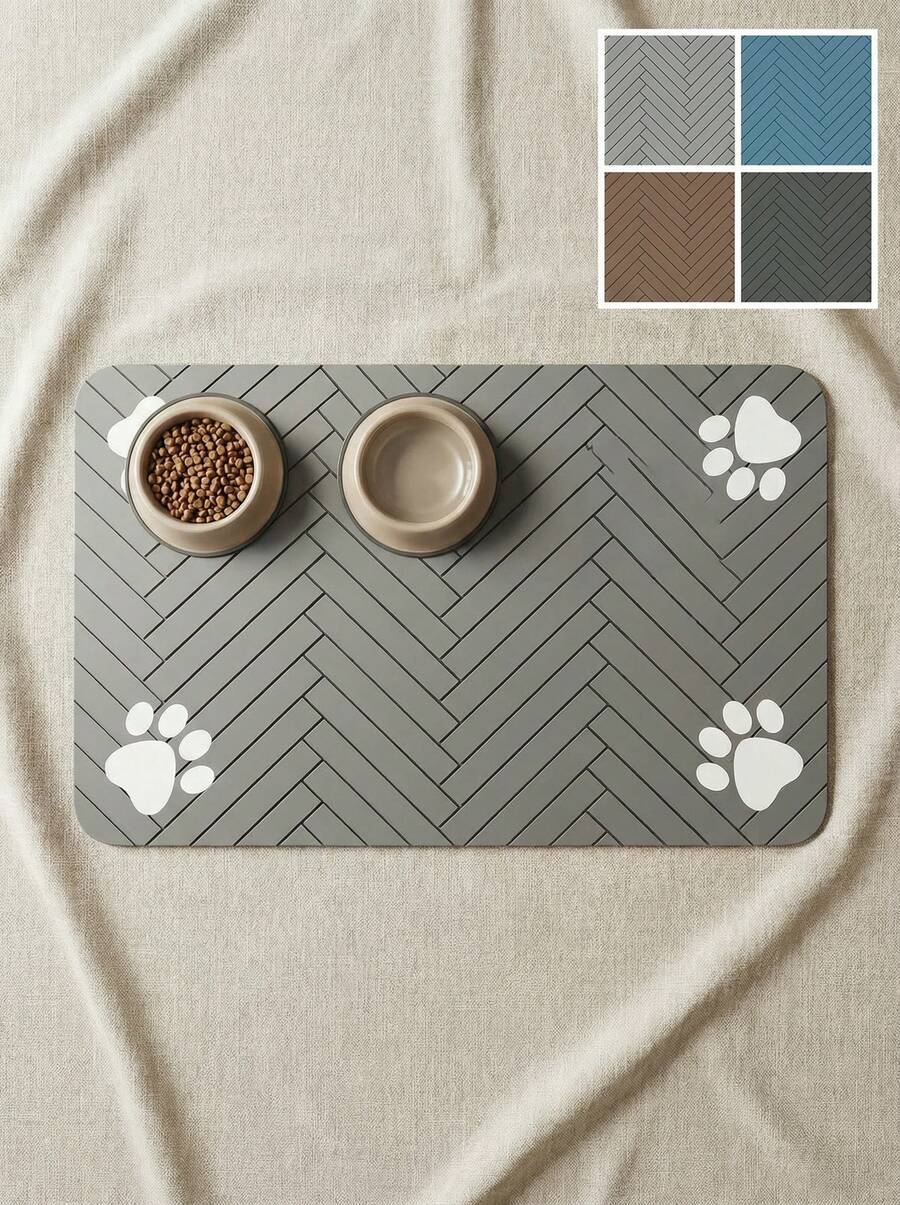 PETSIN Pet Feeding Mat, Silica Gel Dog/Cat Food Placemat, Absorbent & Quick Dry - Multicolor - View 1