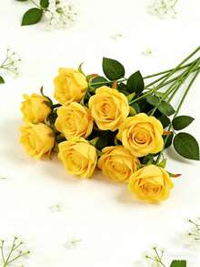 30pcs Artificial Yellow Rose Flowers, Fake Roses, For DIY Wedding Bouquet, Valentine's Day Gift, Tabletop Decor, Bridal Shower, Valentine's Day, Mother's Day, Birthday Party Home Decoration - Dark Yellow - View 10