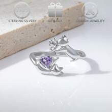 1 chiếc nhẫn bạc 925 hình mèo, bướm, trái tim dễ thương, đính đá Cubic Zirconia, thích hợp cho mùa hè, du lịch, nghỉ lễ, quà tặng ngày Valentine cho nữ. - Màu tím - Xem 7