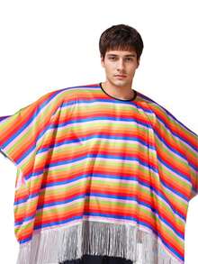 1pc Rainbow Striped Cosplay Cloak, Mexican Costume Shawl Cape For Festival Party Role Play - 01 - View 5