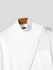 INCERUN Mens High Neck Long Sleeve Mesh Sheer Patchwork Asymmetrical Hem Blouse Shirt Tops Party Club Slim Fit T-Shirt - trắng - Xem 9