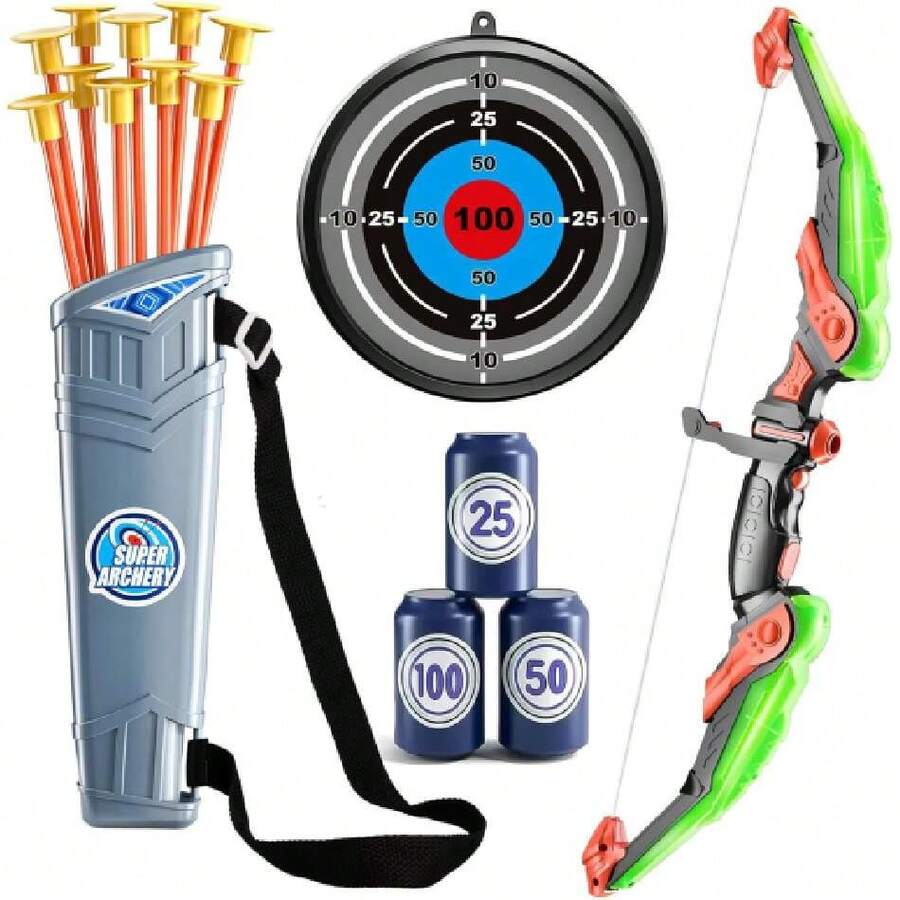 Juego de Arco Y Flecha para Niños, Juguetes de Tiro con Luz LED, con 10 Flechas de Ventosa, Objetivo, Carcaj y Latas de Puntuación, Regalo para Niños y Niñas 4 a 12 Años,40981473 - Multicolor - Ver 1