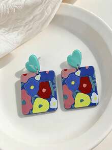 1 Pair Luxurious Fashionable Retro Hong Kong Style Creative Gold-Plated Fan-Shaped Minimalist Earrings, Delicate Geometric Asymmetrical Textured Design (Random Tie Dye Texture) - Multicolor - View 6