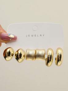 1-40 Pairs Bestselling Fashion Accessories, Gold, Multiple Styles. These Earrings Are Made Of High-Quality Plastic, With Shapes Including C-Shape, Teardrop, Textured, Striped, And Heart. A Set Can Meet All Your Daily Commute Wearing Needs. Mother's Day Fashion Earrings Set For Women - Gold - View 9
