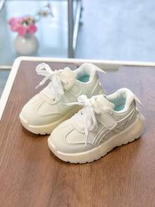 1 Pair White Spring New Children Sports Shoes, Fashion Boys Casual Shoes, Hook And Loop Student Girls Running Shoes - White - View 3