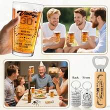 Joybble 30th Birthday Gifts For Men 30th Birthday Decorations Beer Glass In Vintage Box 16oz Personalised Gift Beer Glasses Gift Ideas Presents For Men Funny Socks And Keychain And Bottle Opener - BeerGlass30週年 - 查看 5