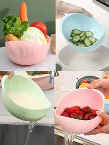 1个多功能塑料淘米盆，可用作淘米盆、蔬菜篮、水果沥水盆 - 适合健康备餐和高效厨房使用，实用厨房工具 - 彩色 - 查看 9