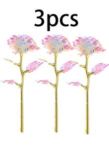 6pcs Artificial Rose Flowers, Valentine's Day Gift, Gift For Mom, Girlfriend, Sister, Wife, Grandma, Galaxy Rose Glass Flower, Preserved Rose, PVC Material With Stem Fake Flowers, Colorful Plastic Simulation Flowers - Color White - View 11