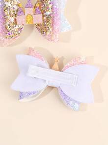 2pcs Glitter Castle Hair Accessories For Girls, Shiny Ombre Bow Hair Clips, Cute Princess Hair Pins, Holiday Gift For Teens - Multicolor - View 3
