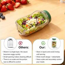 1 Hũ đựng salad - Loại mở nắp bên hông tiện dụng, thiết kế chống rò rỉ, có nắp đậy, cốc đựng thực phẩm trong suốt, kèm theo hộp đựng nước sốt 2,5 oz, thiết kế mở nắp bên hông dễ dàng lấy ra, đường kính lớn, sạch sẽ và không có góc chết, ngay cả người ngồi gù lưng cũng dễ dàng sử dụng, hoàn hảo cho văn phòng, trường học, du lịch, tiệc tùng, dùng làm hộp đựng salad, hộp cơm trưa, bát salad, bát salad có nắp, hũ Mason. - Nhiều màu - Xem 7