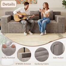 Modern 3-Seater Love Seat Sofa Couch In A Box, No Assembly Required, High-Density Foam Plush Corduroy Loveseat Couch With Throw Cushions And Wider Armrest For Home Office - Lạc đà - Xem 5