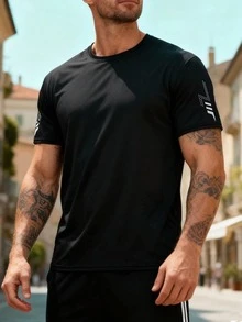 男士速干T恤 - 轻盈透气休闲夏季上衣 - 黑色 - 查看 2
