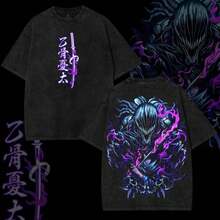 Yuta Okkotsu X Rika Love Cursed  JJk V2 2 Sided Washed Tshirts, Hoodie Anime Manga Cotton Graphic Tees Black Menswear Top - 黑色 - 查看 1