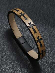 1条合金手链，十字印花，磁扣，多层简约PU皮革手链 - 手環 - 查看 15