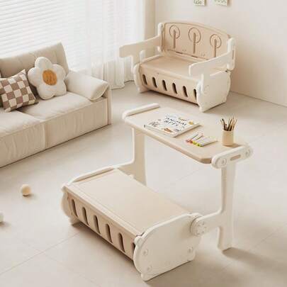 Juego de escritorio y silla multifuncional para niños con espacio para guardar juguetes