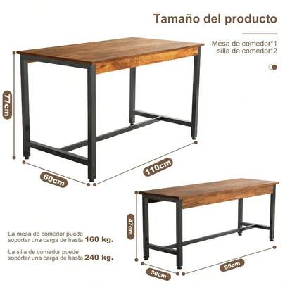 Mesa de comedor, mesa de comedor minimalista con sillas, tamaño 120X60X30,5 pulgadas, adecuada para uso familiar de 4 personas, adecuada para el hogar, (color retro)