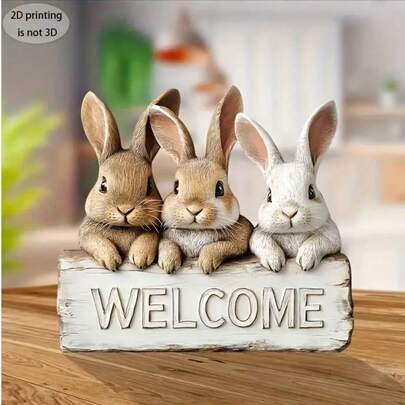 2D Acrylic "Welcome" Rabbit Trio Wall Hanging Decor, Charming Rabbit Decoration Suitable For Home Entryway, Porch, Tabletop, Spring And Easter Celebrations | Boho Style Decor | Perfect Gift For Rabbit Lovers, Rabbit Accessories, Bedroom Decor, Yard Decor, Great Gift For Family, Friends, Neighbors For All Holidays, Ramadan, Easter