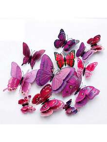12pcs 3D Realistic Double-Layer Butterfly Wall Stickers - Brighten Your Home, Creative Decor For Living Room, Bedroom, Room, Wall, Kitchen, Home - Double Butterfly - View 10