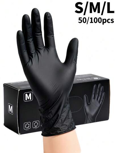 100/50 双装黑色一次性丁腈手套，适用于浴室、纹身、美甲、染发和家务清洁。耐用舒适的浴室手套、美甲手套，也是父亲节、母亲节、复活节、家居用品、斋月和开斋节礼物、礼品、家居装饰、壁画、绘画、纺织品、香炉、厨房用具、厨房用具、礼品和赠品的理想之选（袋装）。