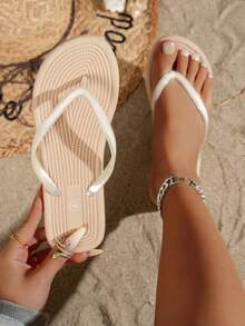 Women's Solid Color Simple Fashionable, Lightweight Soft Comfortable Slip-On Sandals, Suitable For Beach, Vacation, Bathroom, Outdoor Wear - Beige - View 10