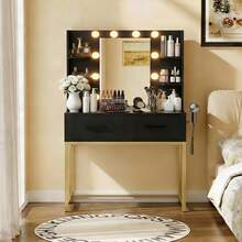 Furniwell Vanity Desk With Mirror And Lights, Makeup Vanity Table With 2 Drawers & Storage Shelves, Large HD Mirror, 3 Color Modes & Adjustable Brightness, Modern Dressing Table For Bedroom - Xem 1