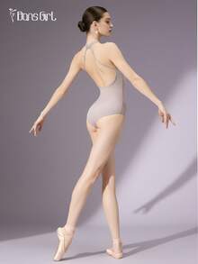 DonsGirl 1pc Women's French Ballet Leotard - Off-Shoulder Neckline With Elastic Mesh Splice, Elegant Dance Performance Outfit - Dusty Purple - View 9