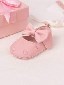 可爱新生儿婴儿爱心刺绣蝴蝶结公主平底鞋 - 粉色 - 查看 6