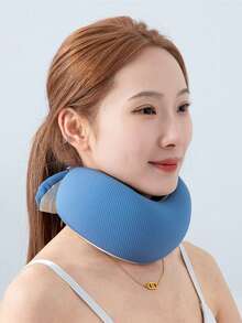 1PC Travel Pillow, Memory Foam Neck Pillow, 360° Head Support, Comfortable Travel Pillow With Storage Bag, Lightweight Travel Pillow, Suitable For Sleeping In Cars, Trains, Buses And Planes, BlueBeige Neck Protection For More Professionalism . Breathable Silk Smooth Yoga Elastic Pillow Cover . Portable Storage And Carrying - Blue - View 11