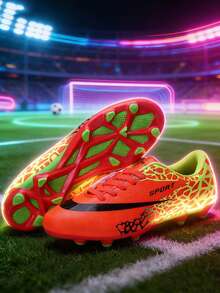 四季皆宜的运动比赛足球鞋，校园风足球鞋，足球训练鞋，比赛鞋，长钉防滑，不对称迷彩图案鞋面 - 橘色 - 查看 18