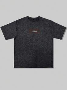 Zrgoth 男士休闲百搭简约雕塑英文标语印花水洗短袖T恤 - 黑色 - 查看 5