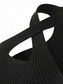 Women's Lightweight Elegant Criss-Cross V-Neck Spaghetti Strap Knit Camisole Top - Black - View 10